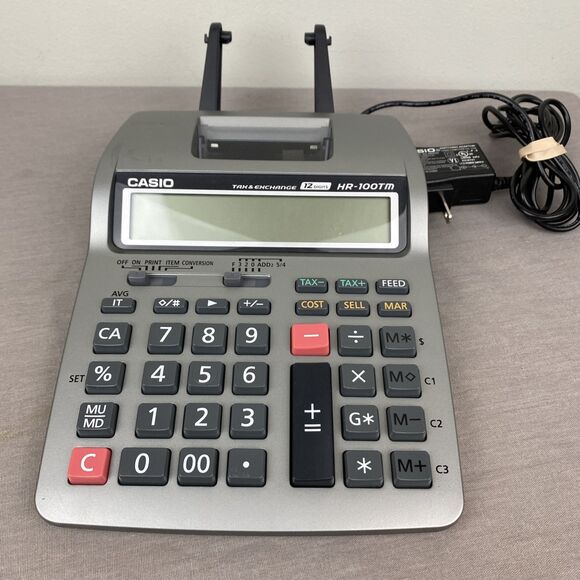 Casio HR-100TM Desktop Printing Calculator Tax Exchange 12 Digits Display Tested - Picture 1 of 5